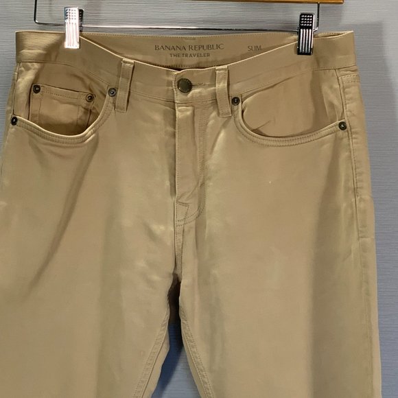 Banana Republic Pants Mens 31 The Traveler Slim Fit Tan Cotton Stretch Chino - Picture 2 of 10